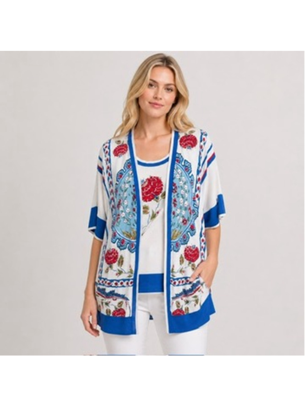 ESCADA Knit Twin Set Cardigan Shell Top Vintage Floral Medallion Print Size XS